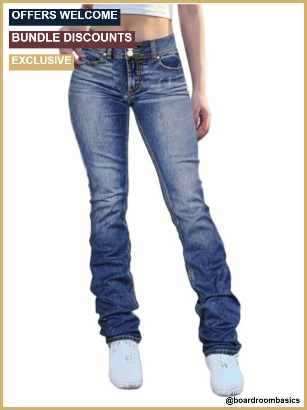 High Waist Bootcut Jeans for Women Flare Denim Pants Distressed Double Button